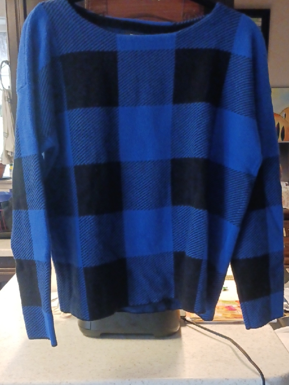 Jones New York Blue and Black Buffalo Check Turtleneck Sweater